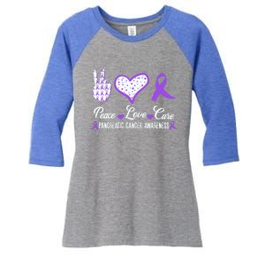 Peace Love Cure Pancreatic Cancer Awareness Pink Ribbon Cool Gift Women's Tri-Blend 3/4-Sleeve Raglan Shirt