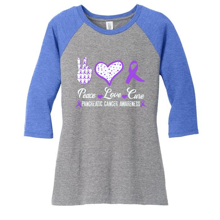 Peace Love Cure Pancreatic Cancer Awareness Pink Ribbon Cool Gift Women's Tri-Blend 3/4-Sleeve Raglan Shirt