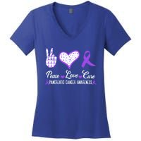 Peace Love Cure Pancreatic Cancer Awareness Pink Ribbon Cool Gift Women's V-Neck T-Shirt