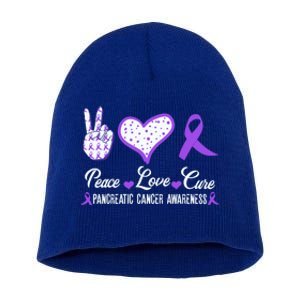 Peace Love Cure Pancreatic Cancer Awareness Pink Ribbon Cool Gift Short Acrylic Beanie