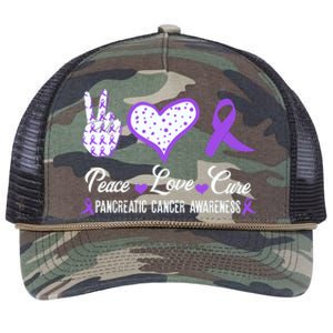 Peace Love Cure Pancreatic Cancer Awareness Pink Ribbon Cool Gift Retro Rope Trucker Hat Cap