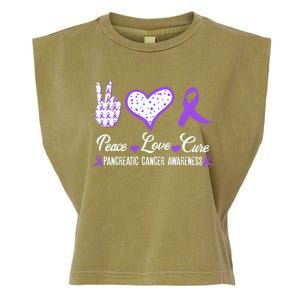 Peace Love Cure Pancreatic Cancer Awareness Pink Ribbon Cool Gift Garment-Dyed Women's Muscle Tee