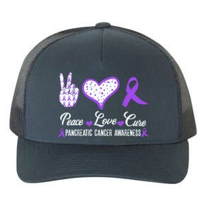 Peace Love Cure Pancreatic Cancer Awareness Pink Ribbon Cool Gift Yupoong Adult 5-Panel Trucker Hat