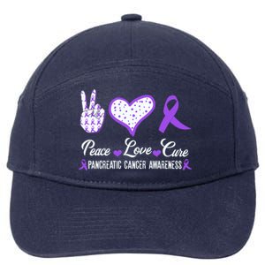 Peace Love Cure Pancreatic Cancer Awareness Pink Ribbon Cool Gift 7-Panel Snapback Hat