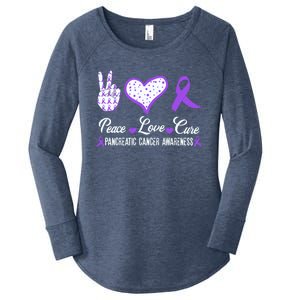 Peace Love Cure Pancreatic Cancer Awareness Pink Ribbon Cool Gift Women's Perfect Tri Tunic Long Sleeve Shirt