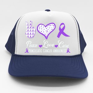 Peace Love Cure Pancreatic Cancer Awareness Pink Ribbon Cool Gift Trucker Hat