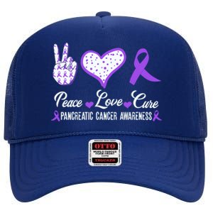 Peace Love Cure Pancreatic Cancer Awareness Pink Ribbon Cool Gift High Crown Mesh Back Trucker Hat