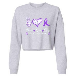 Peace Love Cure Pancreatic Cancer Awareness Pink Ribbon Cool Gift Cropped Pullover Crew