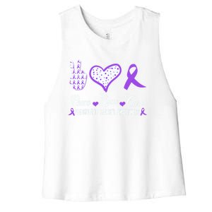 Peace Love Cure Pancreatic Cancer Awareness Pink Ribbon Cool Gift Women's Racerback Cropped Tank