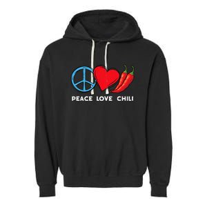 Peace Love Chili Peppers Red Hot Spicy Pepper Eat Mexican Garment-Dyed Fleece Hoodie