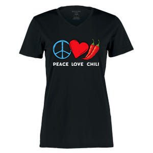 Peace Love Chili Peppers Red Hot Spicy Pepper Eat Mexican Women's Momentum V-Neck T-Shirt