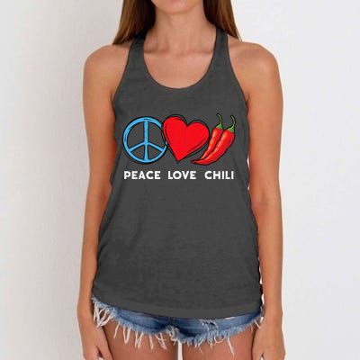 Peace Love Chili Peppers Red Hot Spicy Pepper Eat Mexican Women's Knotted Racerback Tank