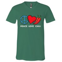 Peace Love Chili Peppers Red Hot Spicy Pepper Eat Mexican V-Neck T-Shirt