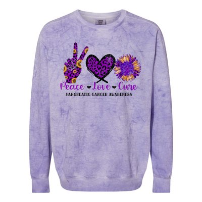 Peace Love Cure Pancreatic Cancer Awareness Purple Graphic Meaningful Gift Colorblast Crewneck Sweatshirt