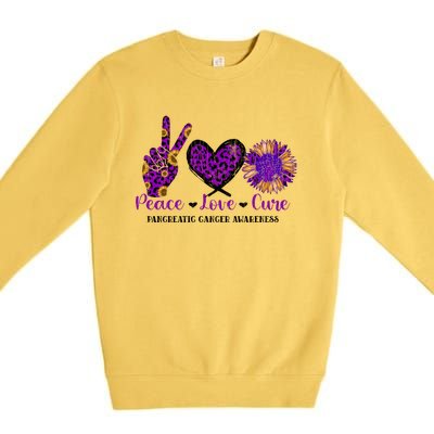 Peace Love Cure Pancreatic Cancer Awareness Purple Graphic Meaningful Gift Premium Crewneck Sweatshirt