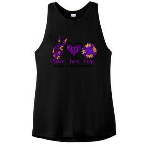 Peace Love Cure Pancreatic Cancer Awareness Purple Graphic Meaningful Gift Ladies PosiCharge Tri-Blend Wicking Tank