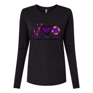 Peace Love Cure Pancreatic Cancer Awareness Purple Graphic Meaningful Gift Womens Cotton Relaxed Long Sleeve T-Shirt