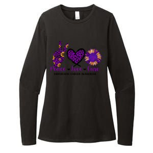 Peace Love Cure Pancreatic Cancer Awareness Purple Graphic Meaningful Gift Womens CVC Long Sleeve Shirt