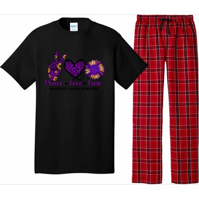 Peace Love Cure Pancreatic Cancer Awareness Purple Graphic Meaningful Gift Pajama Set