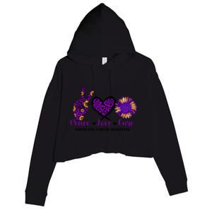 Peace Love Cure Pancreatic Cancer Awareness Purple Graphic Meaningful Gift Crop Fleece Hoodie