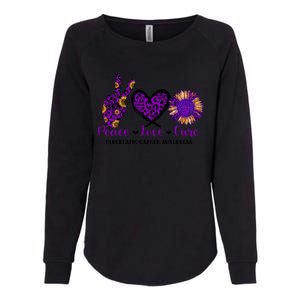 Peace Love Cure Pancreatic Cancer Awareness Purple Graphic Meaningful Gift Womens California Wash Sweatshirt