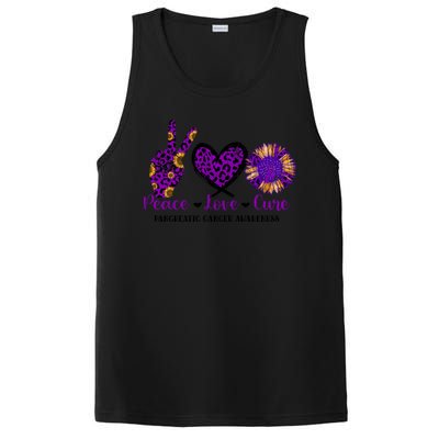 Peace Love Cure Pancreatic Cancer Awareness Purple Graphic Meaningful Gift PosiCharge Competitor Tank