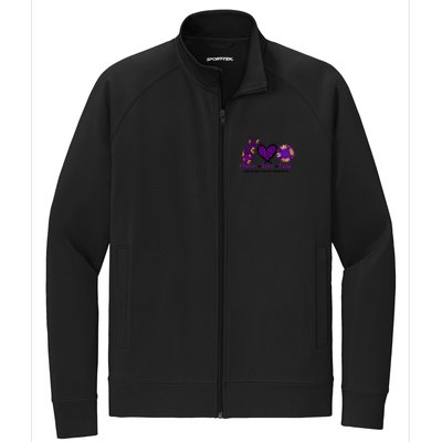 Peace Love Cure Pancreatic Cancer Awareness Purple Graphic Meaningful Gift Stretch Full-Zip Cadet Jacket