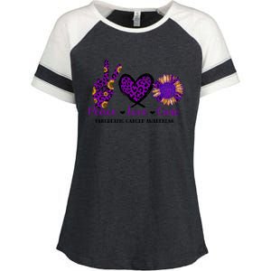 Peace Love Cure Pancreatic Cancer Awareness Purple Graphic Meaningful Gift Enza Ladies Jersey Colorblock Tee