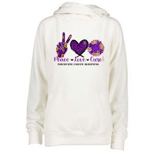 Peace Love Cure Pancreatic Cancer Awareness Purple Graphic Meaningful Gift Womens Funnel Neck Pullover Hood