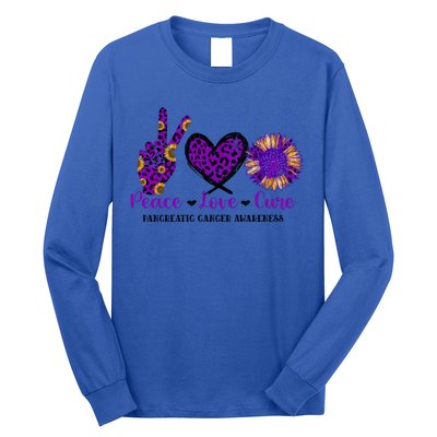 Peace Love Cure Pancreatic Cancer Awareness Purple Graphic Meaningful Gift Long Sleeve Shirt