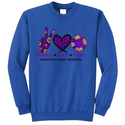 Peace Love Cure Pancreatic Cancer Awareness Purple Graphic Meaningful Gift Sweatshirt