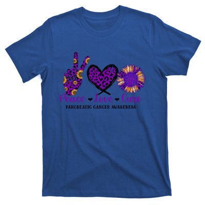 Peace Love Cure Pancreatic Cancer Awareness Purple Graphic Meaningful Gift T-Shirt