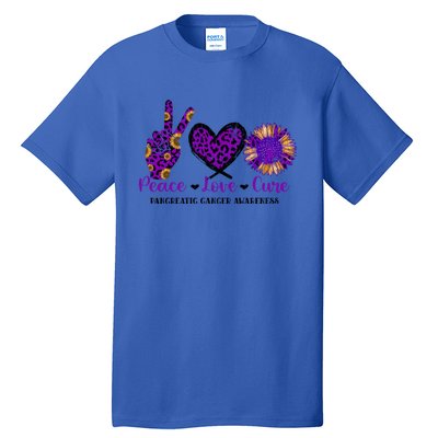 Peace Love Cure Pancreatic Cancer Awareness Purple Graphic Meaningful Gift Tall T-Shirt