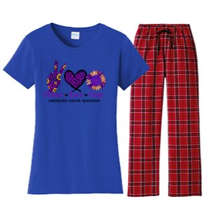 Peace Love Cure Pancreatic Cancer Awareness Purple Graphic Meaningful Gift Women's Flannel Pajama Set