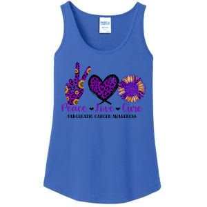 Peace Love Cure Pancreatic Cancer Awareness Purple Graphic Meaningful Gift Ladies Essential Tank