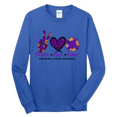 Peace Love Cure Pancreatic Cancer Awareness Purple Graphic Meaningful Gift Tall Long Sleeve T-Shirt