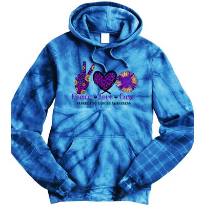 Peace Love Cure Pancreatic Cancer Awareness Purple Graphic Meaningful Gift Tie Dye Hoodie