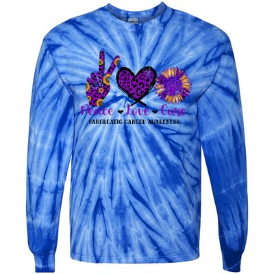 Peace Love Cure Pancreatic Cancer Awareness Purple Graphic Meaningful Gift Tie-Dye Long Sleeve Shirt