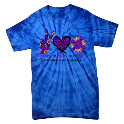 Peace Love Cure Pancreatic Cancer Awareness Purple Graphic Meaningful Gift Tie-Dye T-Shirt