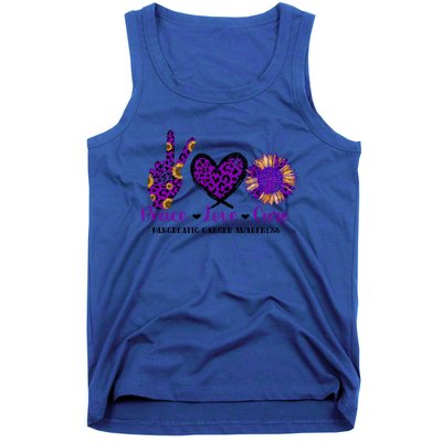 Peace Love Cure Pancreatic Cancer Awareness Purple Graphic Meaningful Gift Tank Top