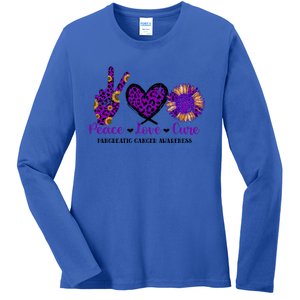 Peace Love Cure Pancreatic Cancer Awareness Purple Graphic Meaningful Gift Ladies Long Sleeve Shirt