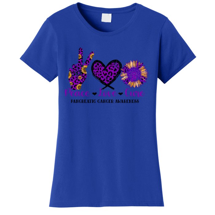 Peace Love Cure Pancreatic Cancer Awareness Purple Graphic Meaningful Gift Women's T-Shirt