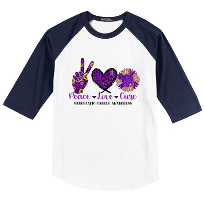 Peace Love Cure Pancreatic Cancer Awareness Purple Graphic Meaningful Gift Baseball Sleeve Shirt