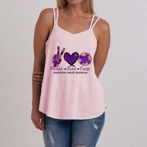 Peace Love Cure Pancreatic Cancer Awareness Purple Graphic Meaningful Gift Women's Strappy Tank