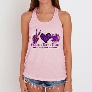 Peace Love Cure Pancreatic Cancer Awareness Purple Graphic Meaningful Gift Women's Knotted Racerback Tank