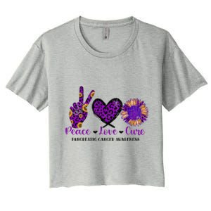 Peace Love Cure Pancreatic Cancer Awareness Purple Graphic Meaningful Gift Women's Crop Top Tee