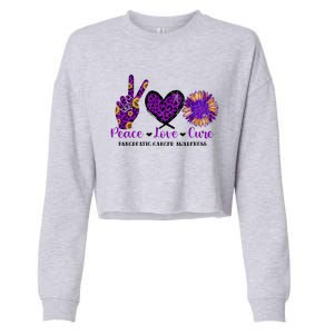 Peace Love Cure Pancreatic Cancer Awareness Purple Graphic Meaningful Gift Cropped Pullover Crew