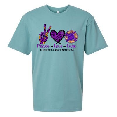 Peace Love Cure Pancreatic Cancer Awareness Purple Graphic Meaningful Gift Sueded Cloud Jersey T-Shirt