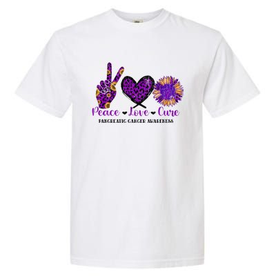 Peace Love Cure Pancreatic Cancer Awareness Purple Graphic Meaningful Gift Garment-Dyed Heavyweight T-Shirt