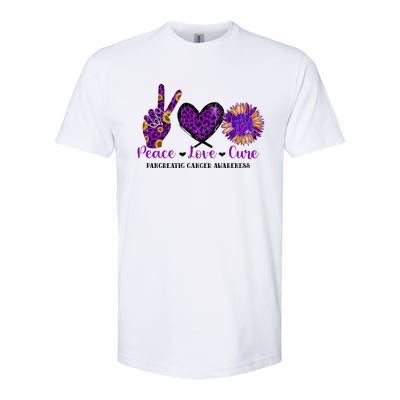 Peace Love Cure Pancreatic Cancer Awareness Purple Graphic Meaningful Gift Softstyle CVC T-Shirt